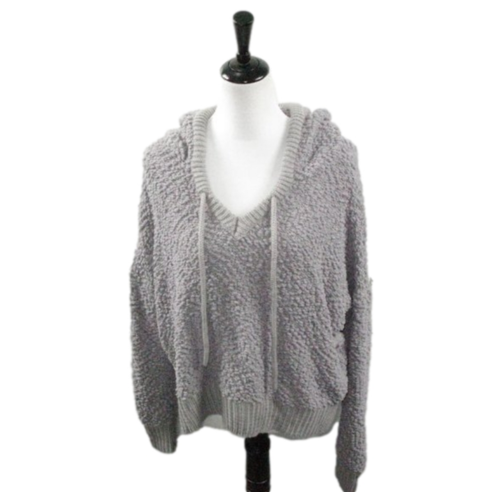 Pol Gray Popcorn Knit Hooded Sweater Size Medium